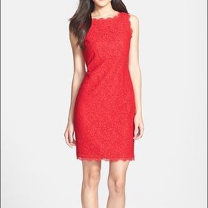 Adrianna Papell Red Lace Sheath Cocktail Dress